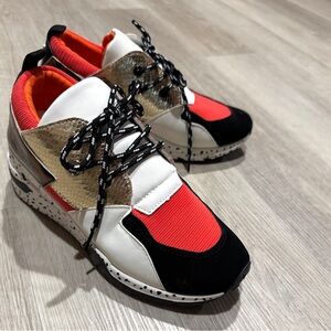 Lucky Step Tennis Shoe Chunky Sneaker Multicolor Orange Navy Animal Print